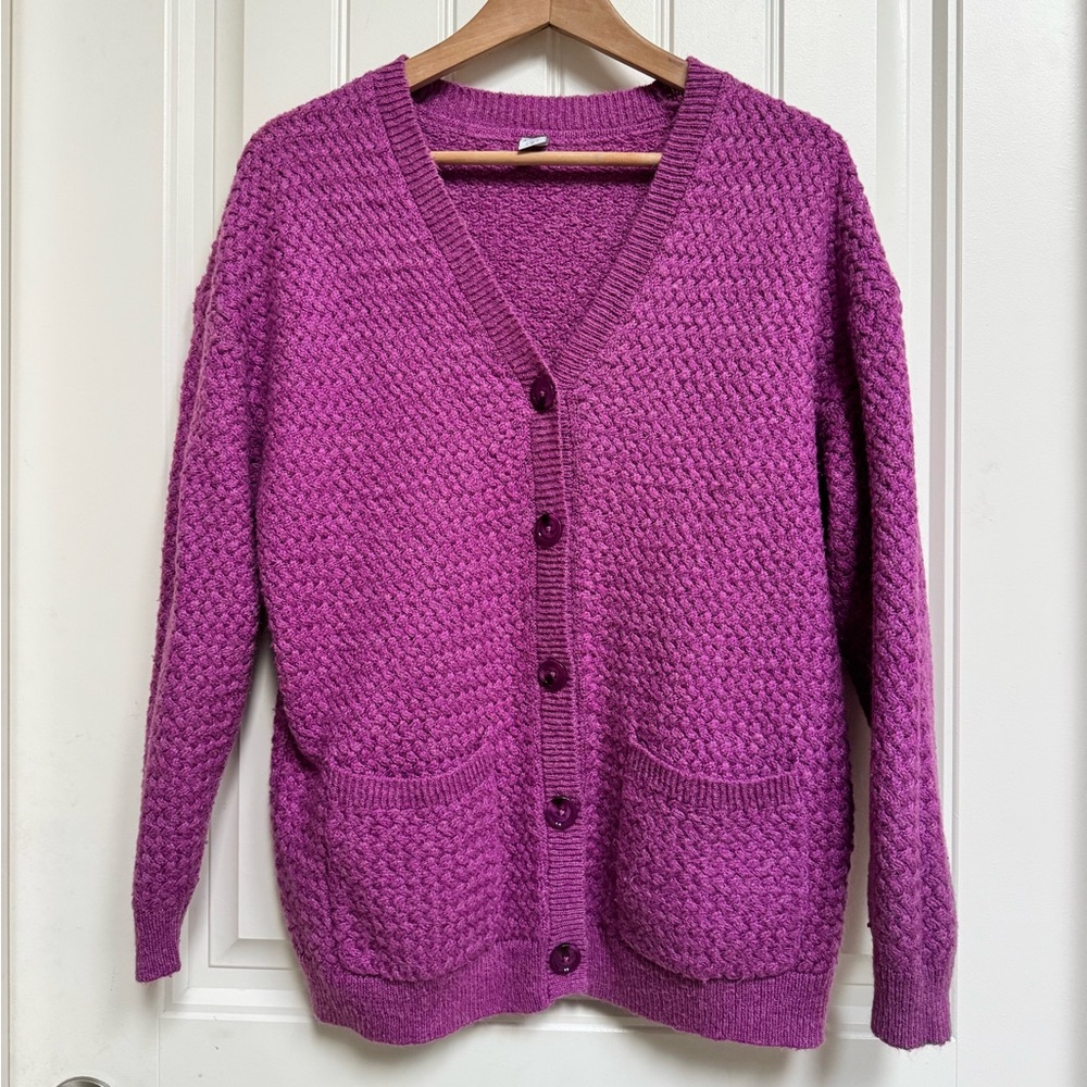 Twik Fuchsia Pinky Purple Wool and Acrylic Blend Oversized Cardigan. Size S